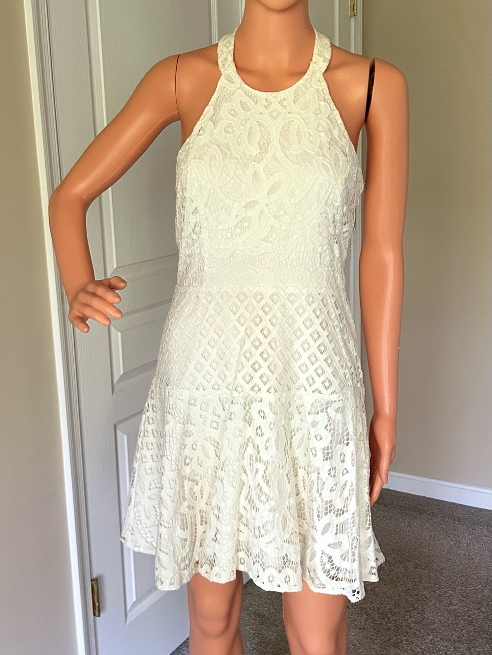Parker Ivory Lace Halter Mini Dress